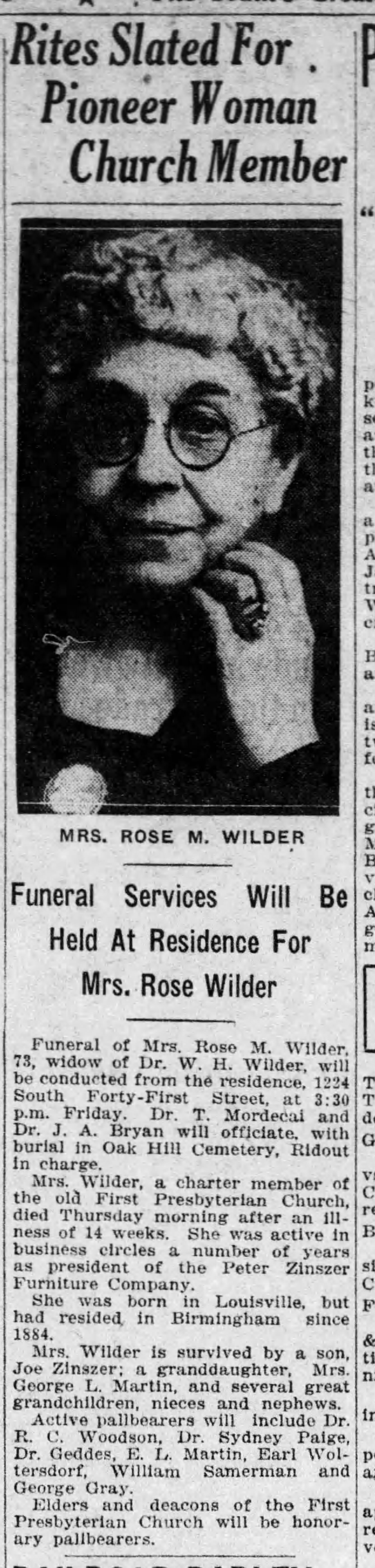 Rose M. Wilder obituary